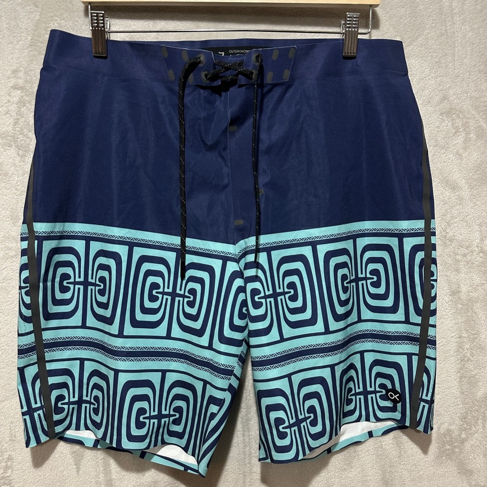 Outerknown Apex Board Shorts Mens 34 Blue Teal Geometric Swim Trunks